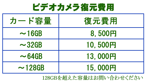復元費用(ビデオカメラ)